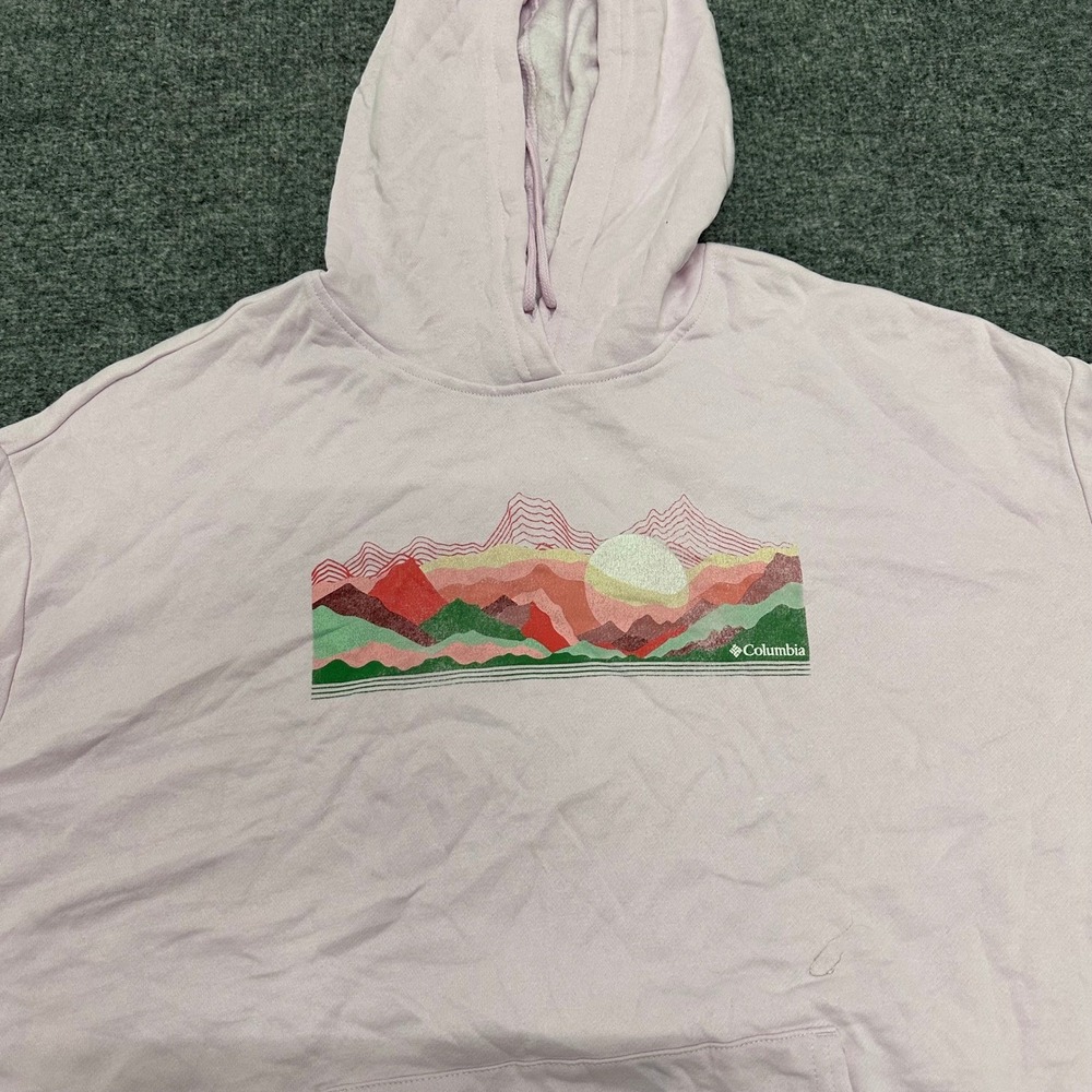 Columbia Hoodie Womens Size L Pink Mountain Graphic Long Sleeve Pullover Pocket